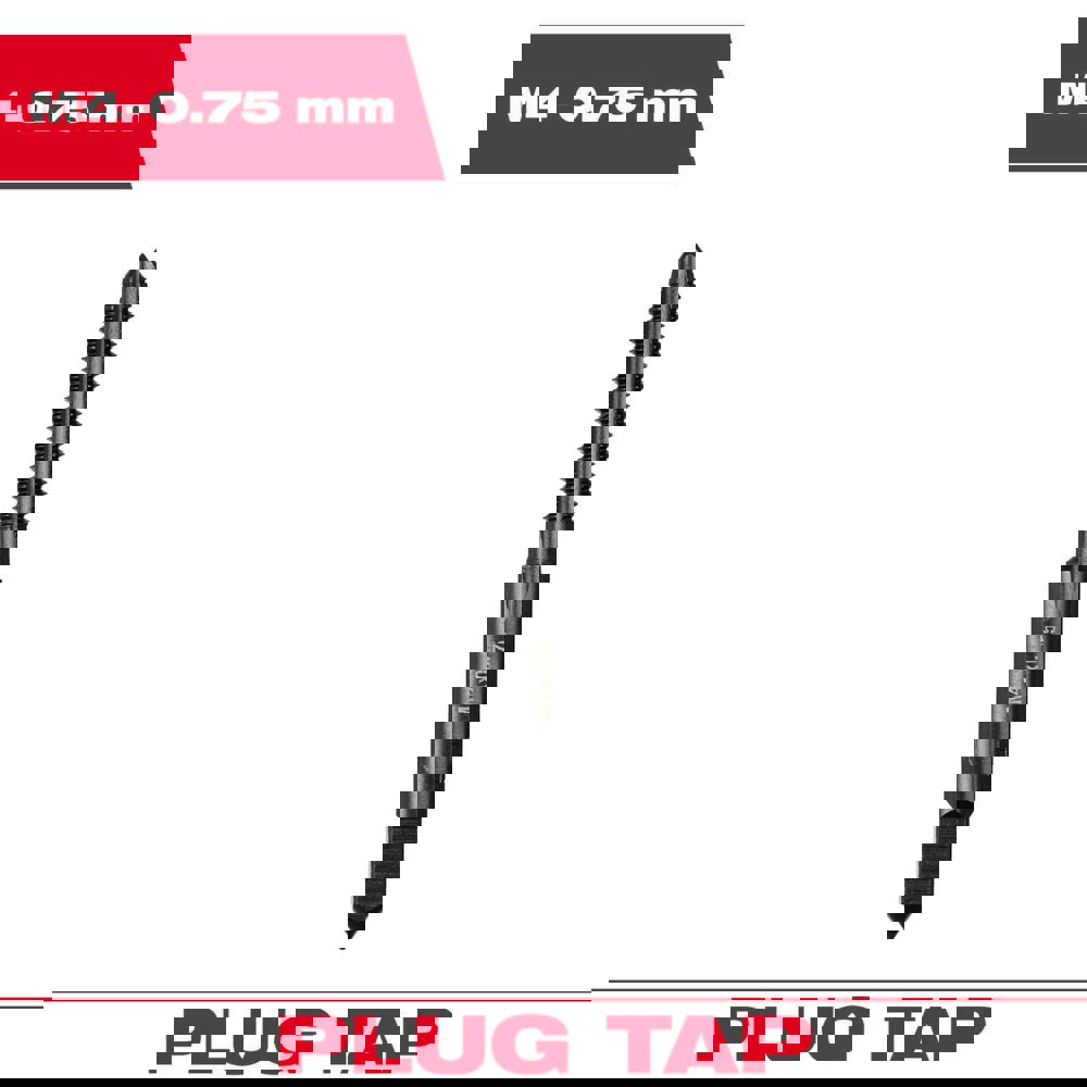 Straight Flute Taps; Tap Type: Straight Flute ; Thread Size (mm): M4x0.75 ; Chamfer: Plug ; Material: High-Carbon Steel ; Coating/Finish: Black Oxide ; Thread Direction: Right Hand